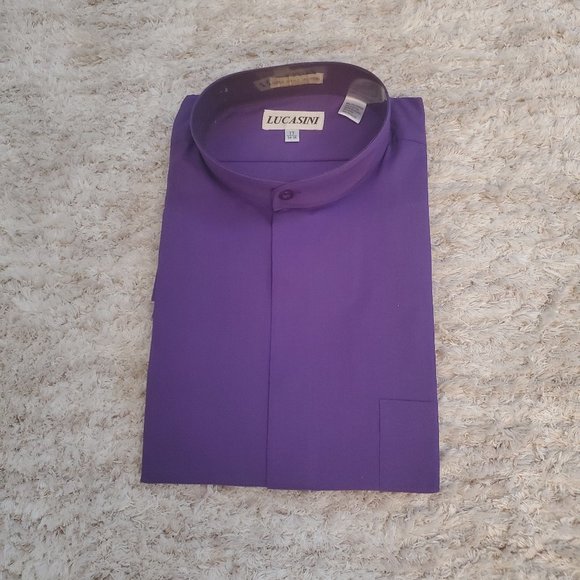 Lucasini | Shirts | Lucasini Mandarincollar Shirt Hidden Buttons Purple ...